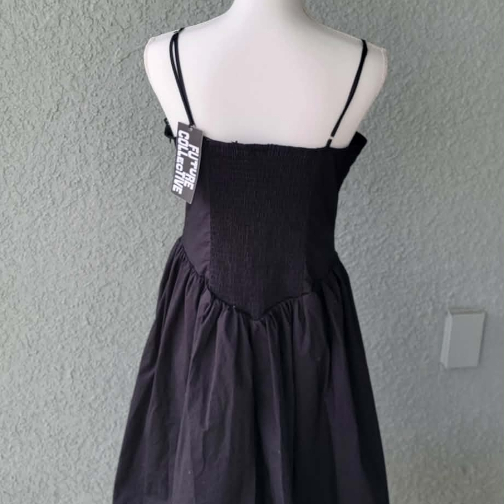 Future Collective Black Midi Dress Goth Princess Spaghetti Strap Sweetheart - Picture 4 of 10